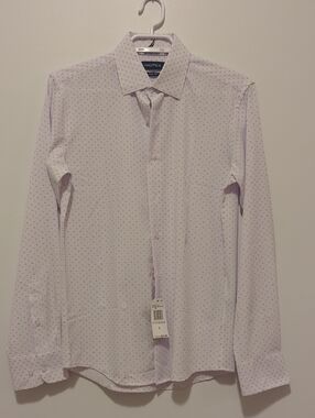 Nautica White Micro-Dot Long Sleeve Dress Shirt